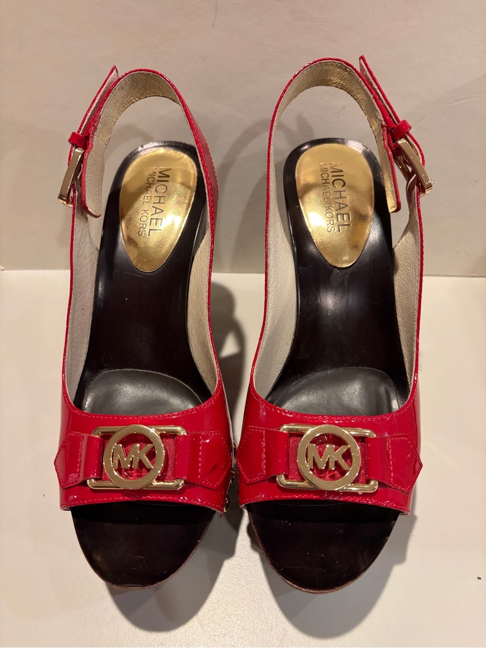 MICHAEL Michael Kors Red Patent Leather MK Logo Slingback Heels